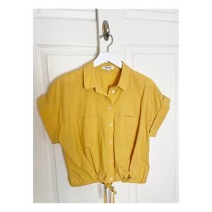 Madewell Signature Poplin Drawstring Waist S/S Shirt Wheat Yellow Sz M